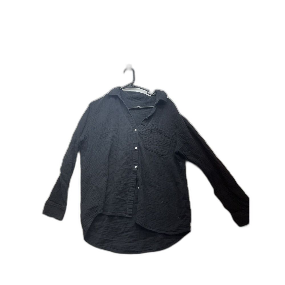Quince organic cotton gauze long sleeve shirt black size large - Picture 3 of 6